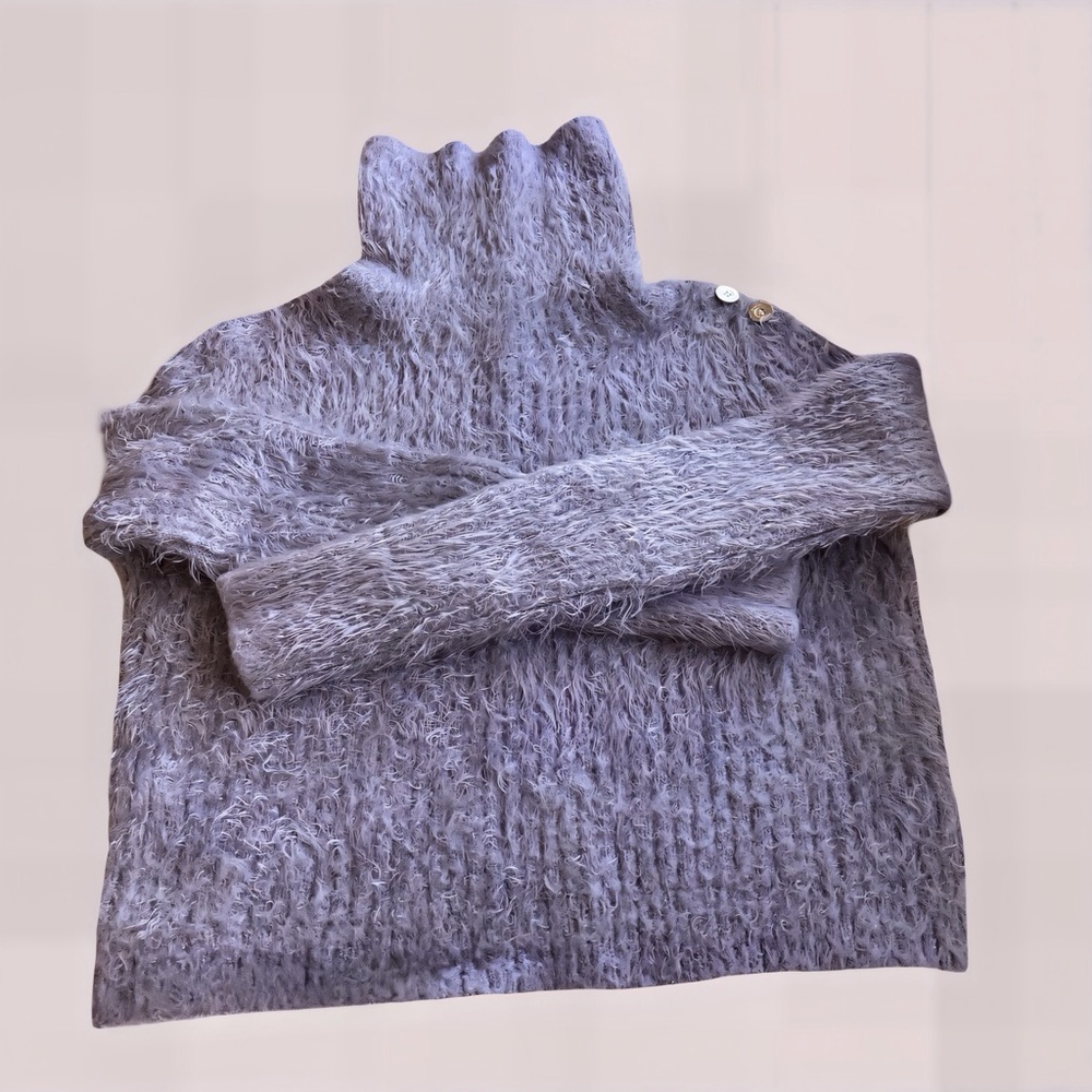 BEBE Fuzzy Purple Funnel Neck Sweater | XS/S | Fall Texture Trend | SOFT COZY